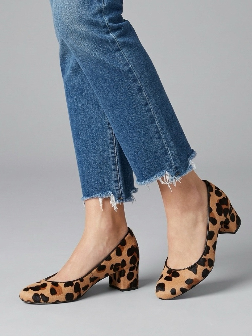 COLE HAAN Grand.ØS Lesli Leopard Calf-Hair Leather Block Heel Pumps - Size 7.5